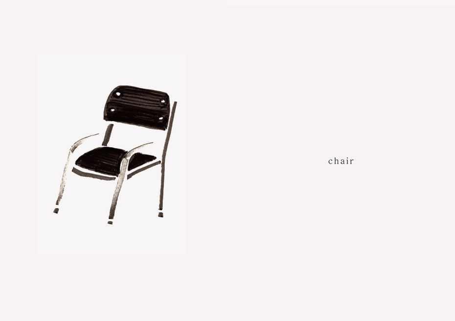 広島のイラストレーター、絵本作家であるミヤタタカシの黒のフェルトペンで描かれたモノクロームイラスト「chair」
