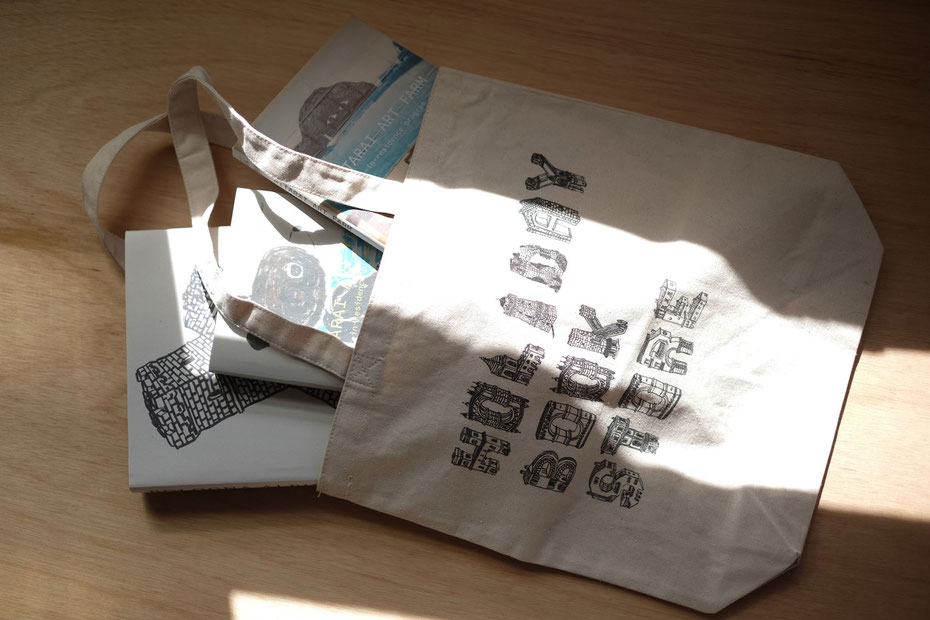 book store tote bag drawing by Japanese artist Takashi Miyata