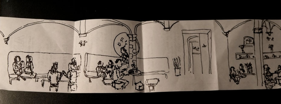 Mein aller erster Panorama-Sketch der spontan auf dem Kassenzettel von "Anna liebt Brot und Kaffee" entstand.