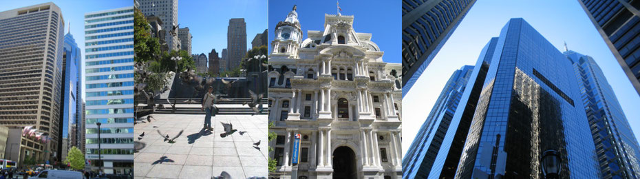 Alex‘ Fotos: Hochhaussiedlung, Philly‘s Taubenzentrum, Rathaus, PNC-Bank zwischen den Liberty-Towers