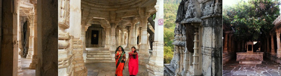 Aravalli-Gebirge: Säulen, Besucherinnen, Bienenvolk und Heiliger Baum des Jaintempel