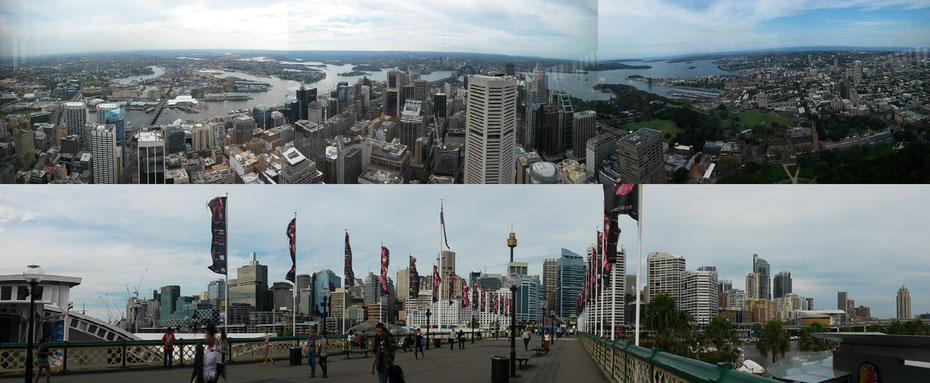 Sydney, oben: vom Sydney Tower Eye; unten: Pyrmont-Brücke