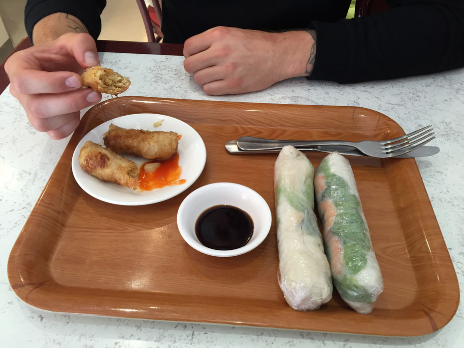 Quick asian mix lunch with huge summer rolls