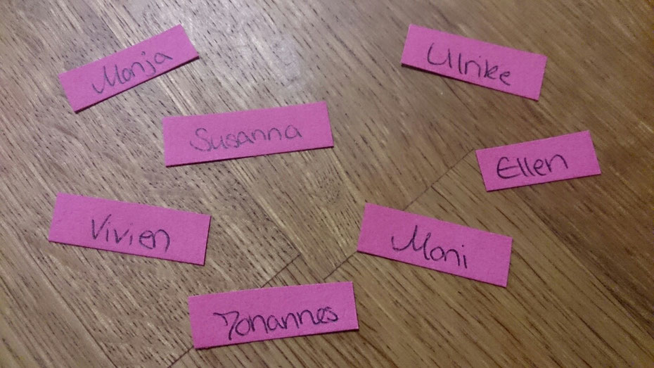 Alle Namen wurden auf je einen Zettel geschrieben.
