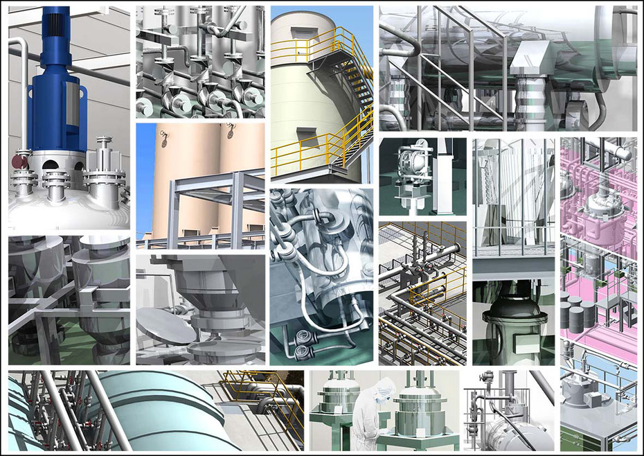 プラント設備パース　chemical plant rendering images, photo montage