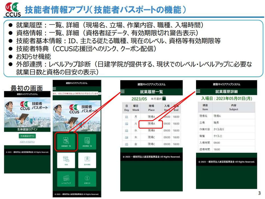 技能者情報アプリ（技能者パスポートの機能）1