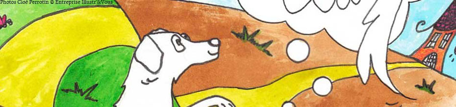 Cloé Perrotin réalise une illustration pour le projet solidaire "Des dessins et des chiens", sur le BLOG : la Bulle Ludique Originale Gratuite