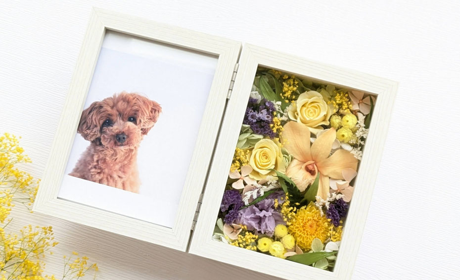 ペットお悔やみ・お供え花・プリザーブドフラワー写真立て弔電