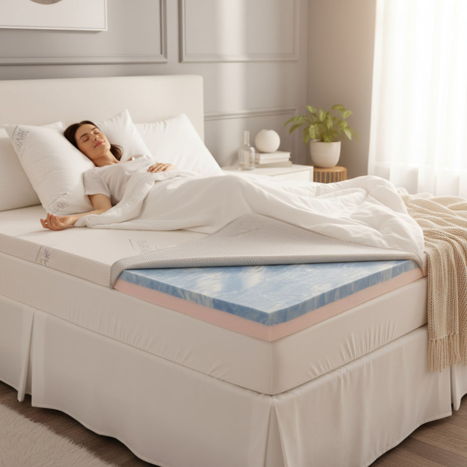 Der Topper sollte bündig mit der Matratze abschließen. Übliche Größen sind 90x200, 100x200, 140x200, 160x200 und 180x200 cm.
