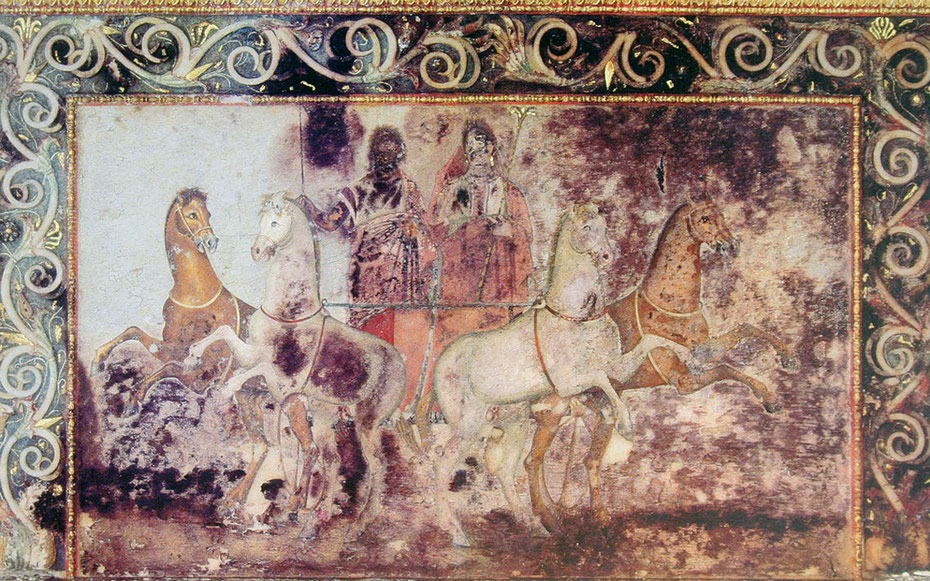 世界遺産「エゲの考古遺跡［現在名ヴェルギナ］」、フィリッポス２世の母であるエウリュディケを描いたフレスコ画