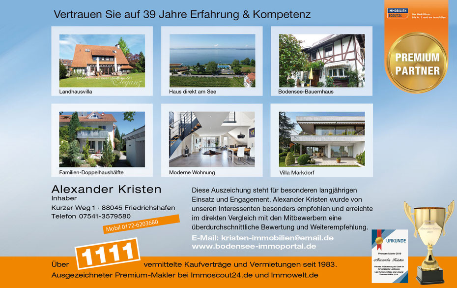 Angebot Alexander Kristen- Ihr Immobilien-Makler Friedrichshafen - Premiumpartner von Immoscout,