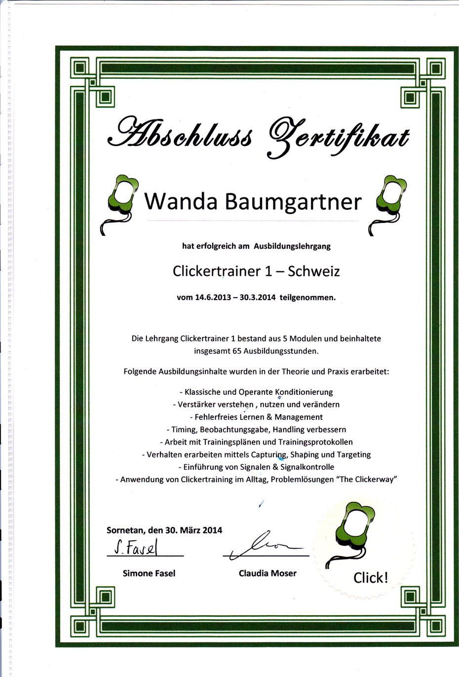 Hundeschule Aargau Zertifikat Clickertrainer Clickerzentrum Sornetan Claudia Moser