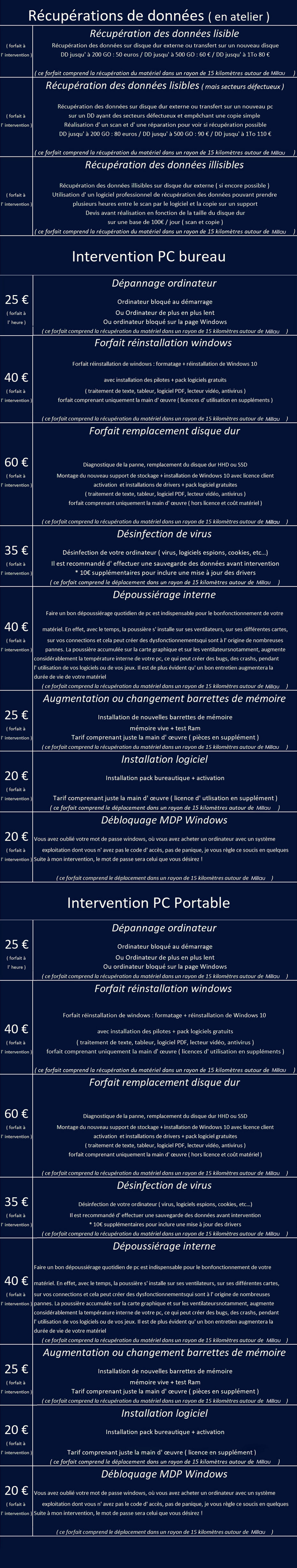 Informaticien basé sur Millau, se déplace sur Creissels, Aguessac, Paulhe, Saint Georges de Luzençon, Rivière sur Tarn, Compeyre, Comprégnac, La Cresse, La Bastide Pradines, Paulhe dans l' Aveyron. 