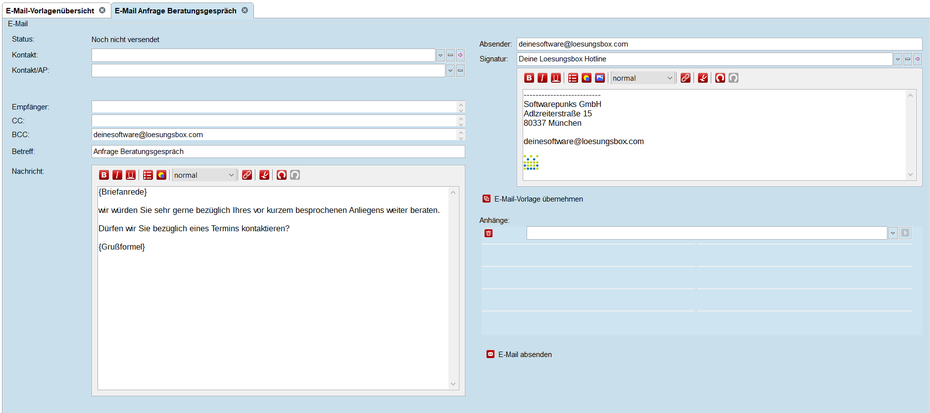 E-Mail erzeugen aus E-Mail Vorlage