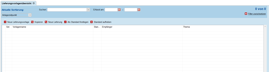 Lieferungsvorlagenübersicht
