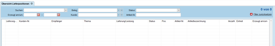 Übersicht Lieferpositionen