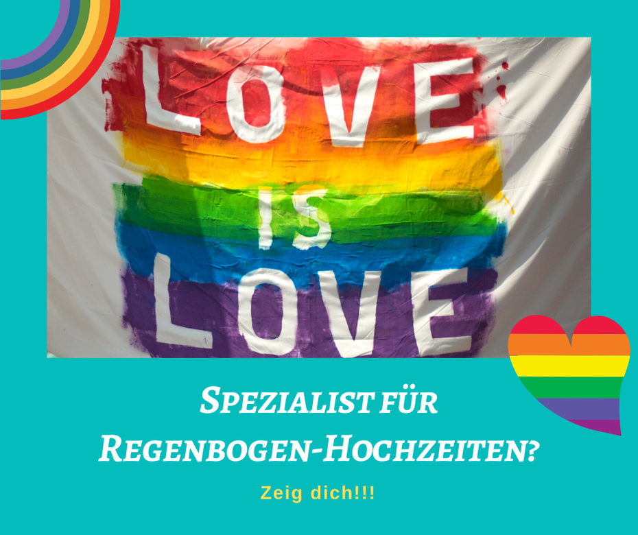 Du bist Experte für Regenbogen-Hochzeiten oder sonstige regenbogen-Events? Ich will dich unterstützen!