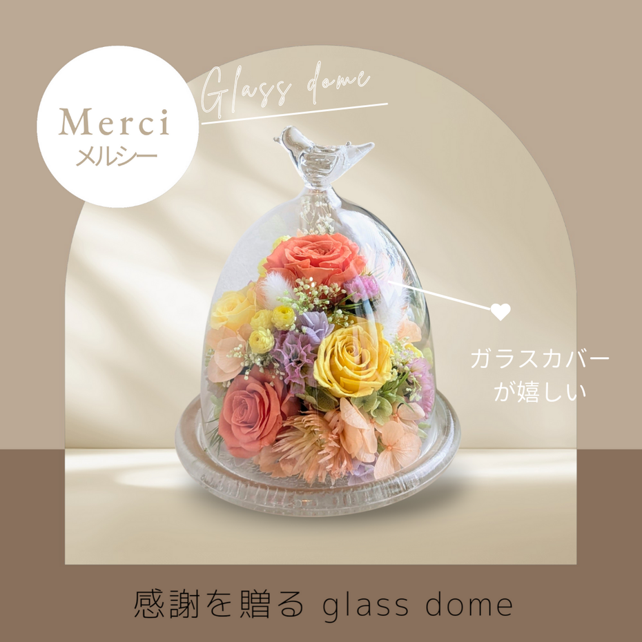 花祝電/結婚式のお祝い/新築祝に贈るプリザーブドフラワーガラスドーム