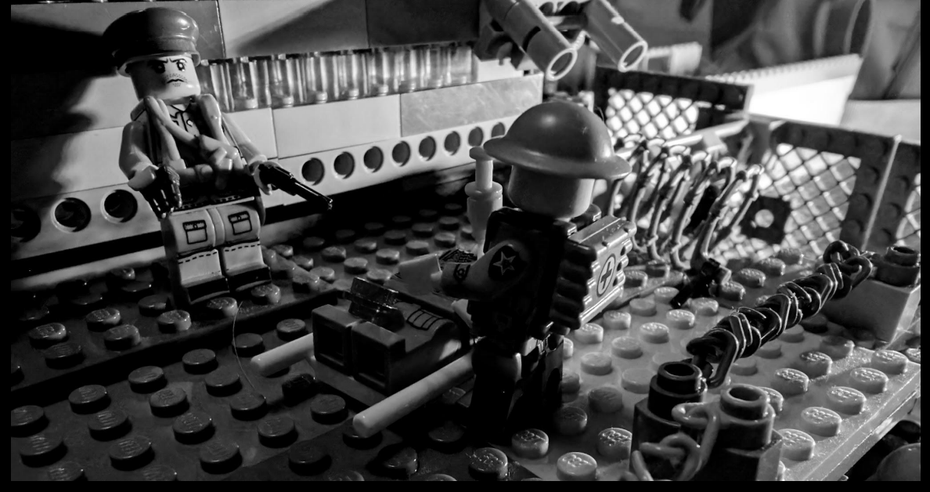 Officiers allemands LEGO® invoquant un démon dans une scène d’horreur historique.