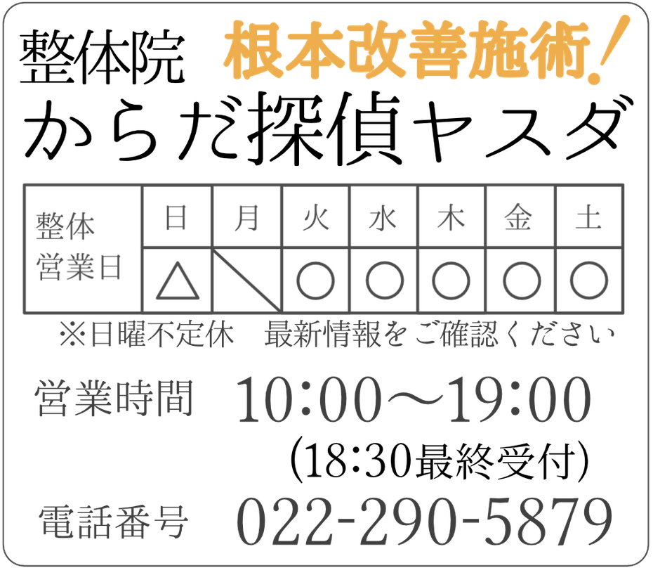 根本改善施術　整体院からだ探偵ヤスダ