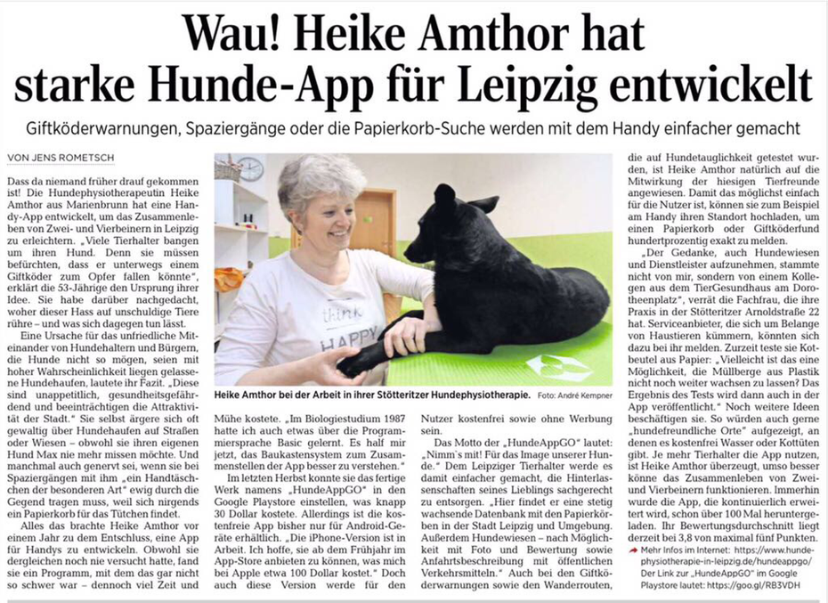 HundeAppGo  von der HundePhysiotherapie Heike Amthor in der LVZ