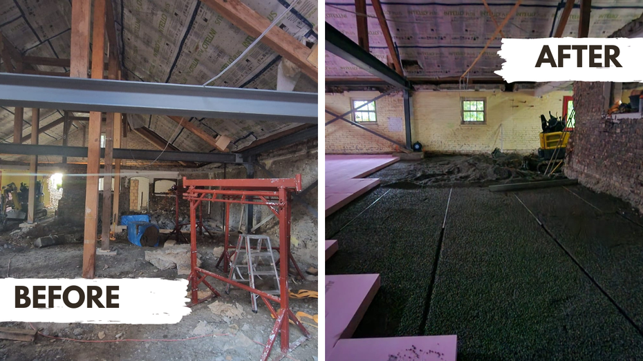 Vorher-Nachher-Ansicht eines Garagenumbaus – Garage vor dem Rückbau und nach abgeschlossenem Ausbau