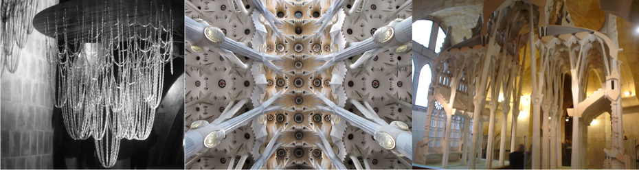 Gaudí empleaba no sólo la inspiración de las formas de los elementos naturales en sus diseños, sino que éstos tenían estructuras que actuaban en sentido contrario al empuje de la gravedad, maximizando su eficiencia