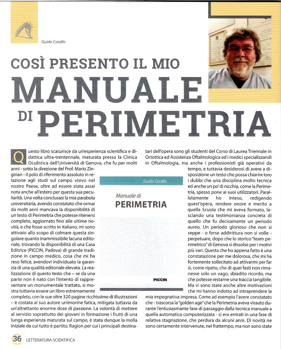 La presentazione del "Manuale di Perimetria" comparsa sul N° 9 del 2018 della Rivista "360° Oftalmologia" (prima parte)