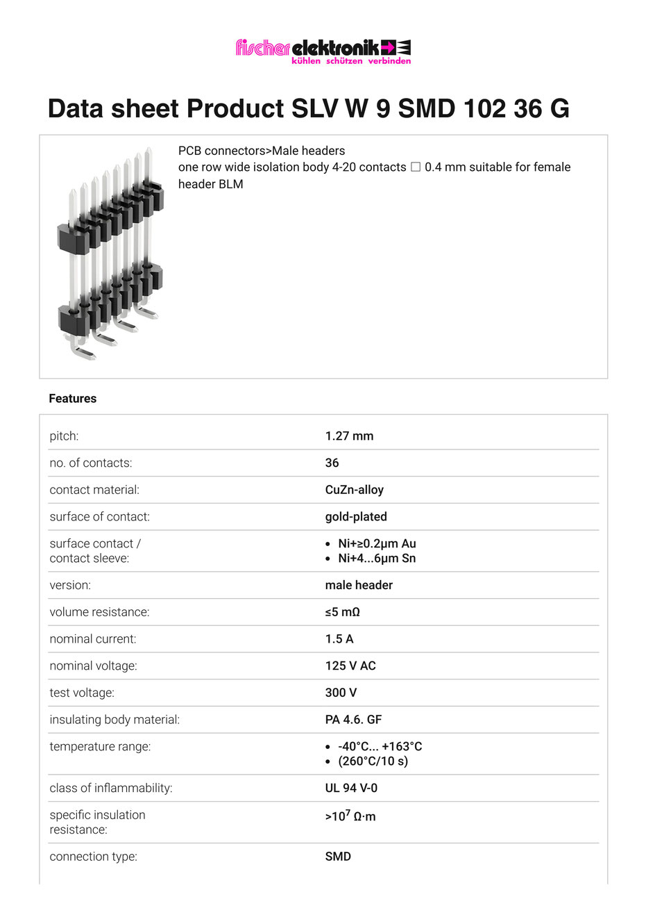 SLV W 9 SMD 102 36 G | 1.27mmピッチ 段重ね用ピンヘッダー36ピン連結