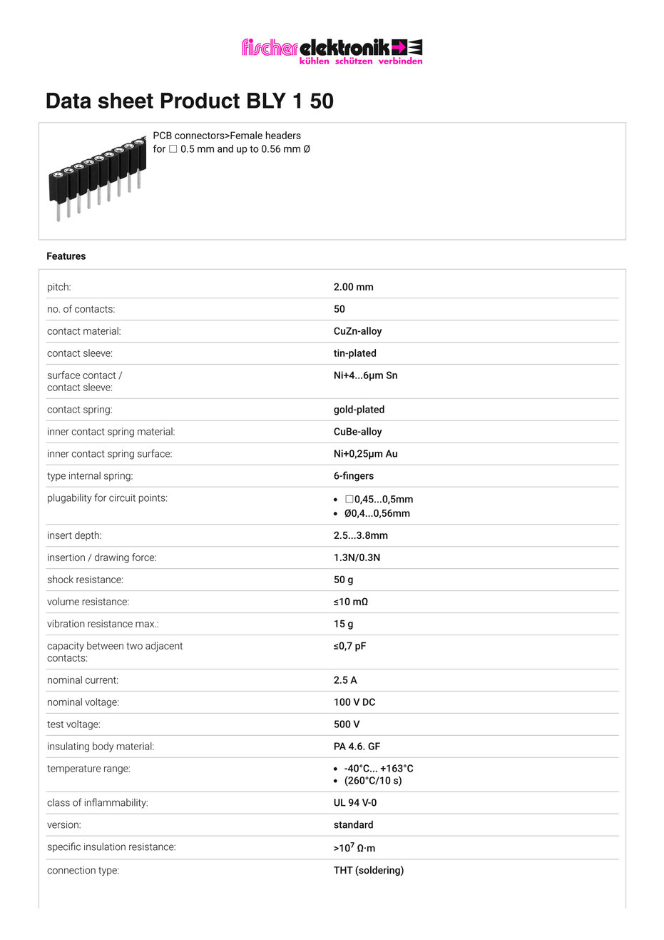 BLY 1 50 | 2mmピッチ 連結ソケット 50極　Fischer Elektronik