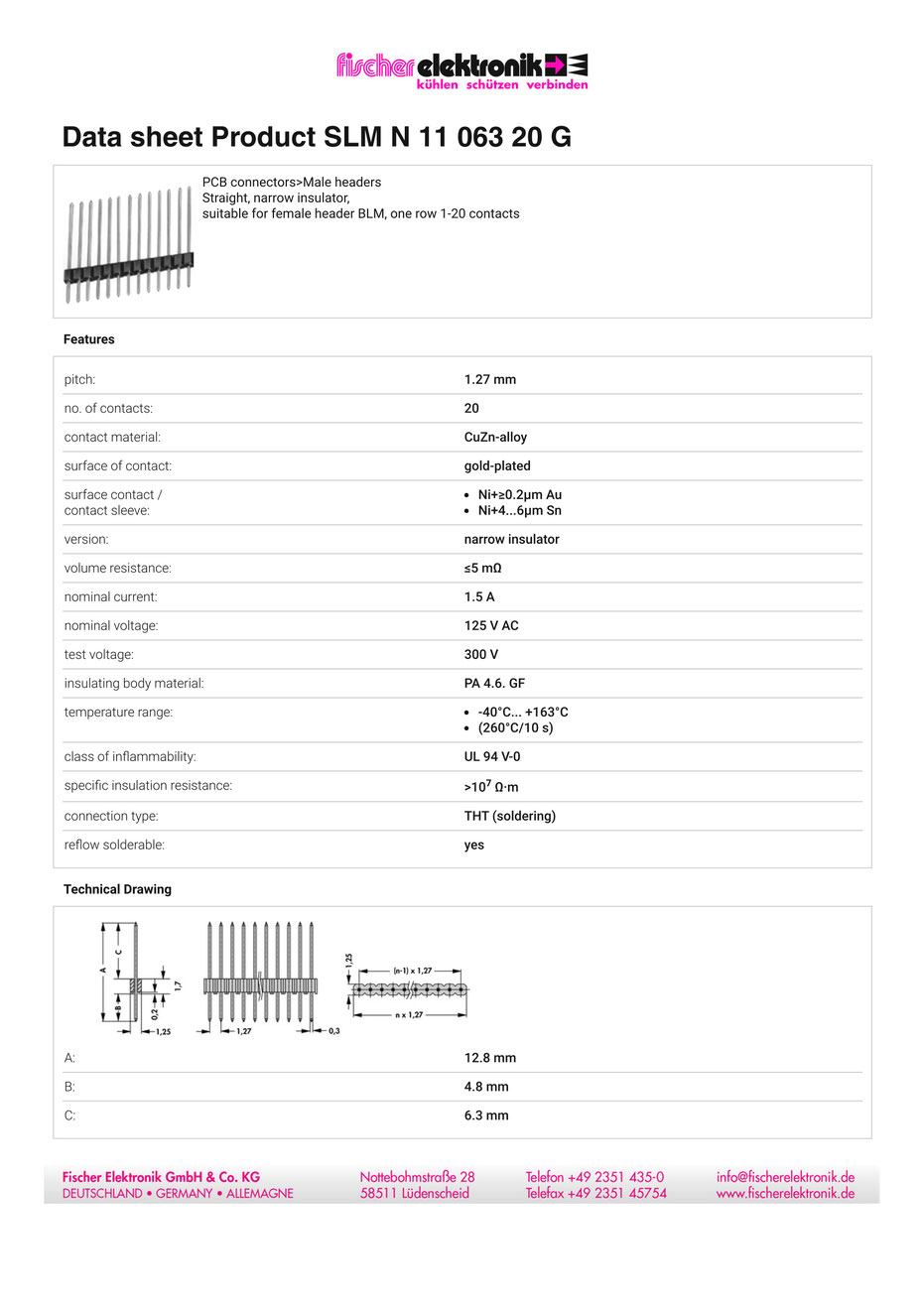 SLM-N-11-063-20-G | 1.27mmピッチ ピンヘッダー 20ピン連結（0.3mm角ピン）