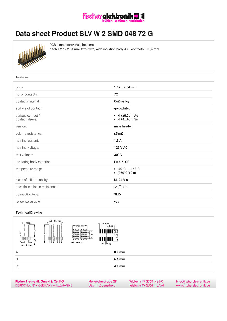 SLV W 2 SMD 048 72 G | 1.27mmピッチ ピンヘッダー2列 72ピン連結