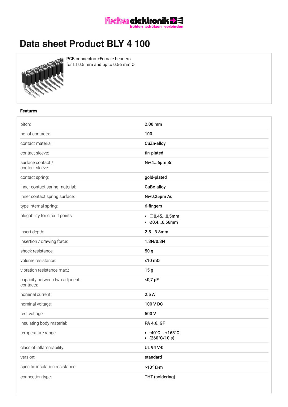 BLY 4 100 | 2mmピッチ 連結ソケット ライトアングル 2列 100極 Fischer Elektronik