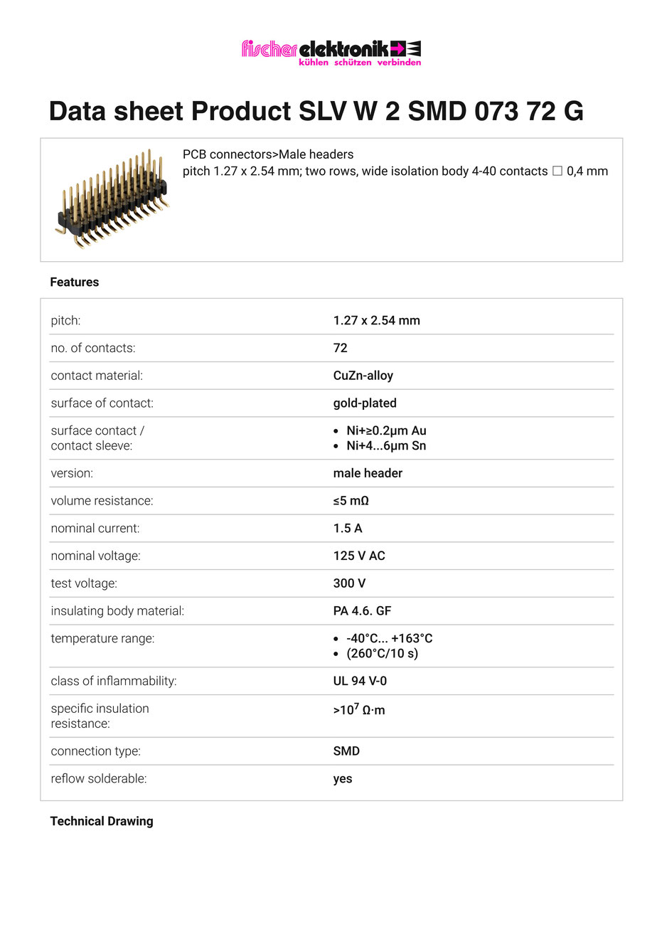 SLV W 2 SMD 073 72 G | 1.27mmピッチ ピンヘッダー2列 72ピン連結