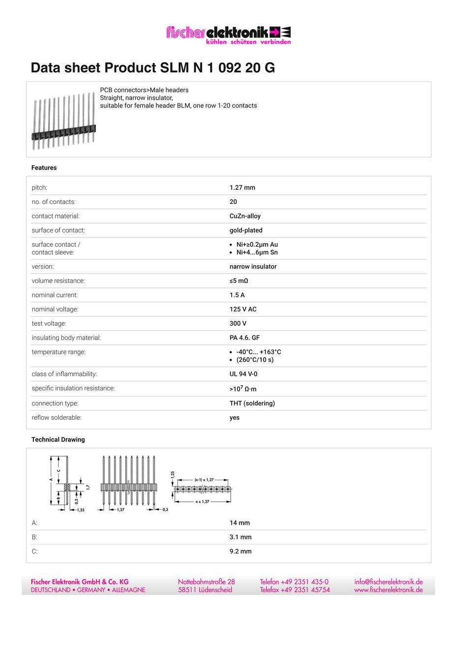 SLM-N-1-092-20-G | 1.27mmピッチ ピンヘッダー 20ピン連結