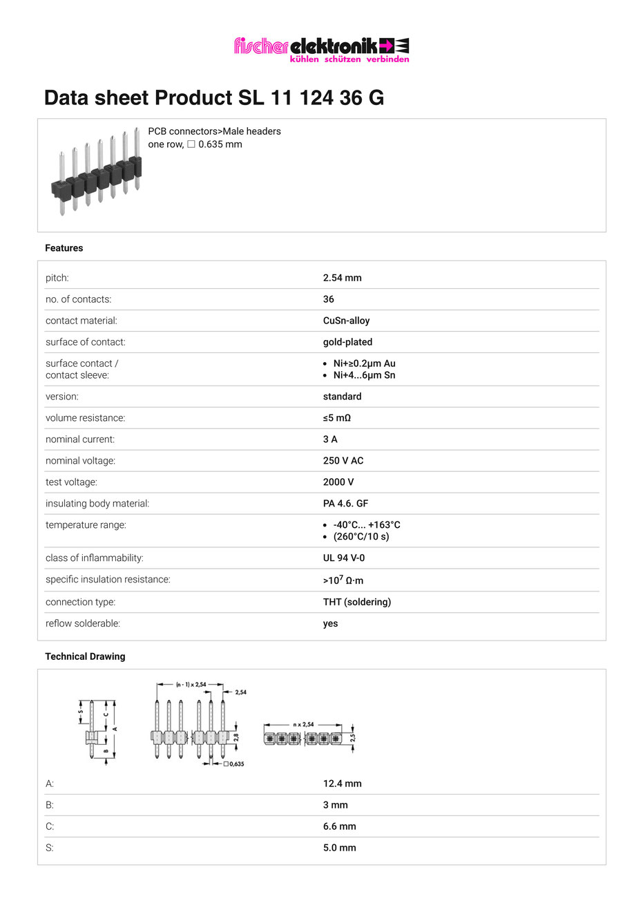 SL11 124 36G | 2.54mmピッチ ピンヘッダー 36ピン連結