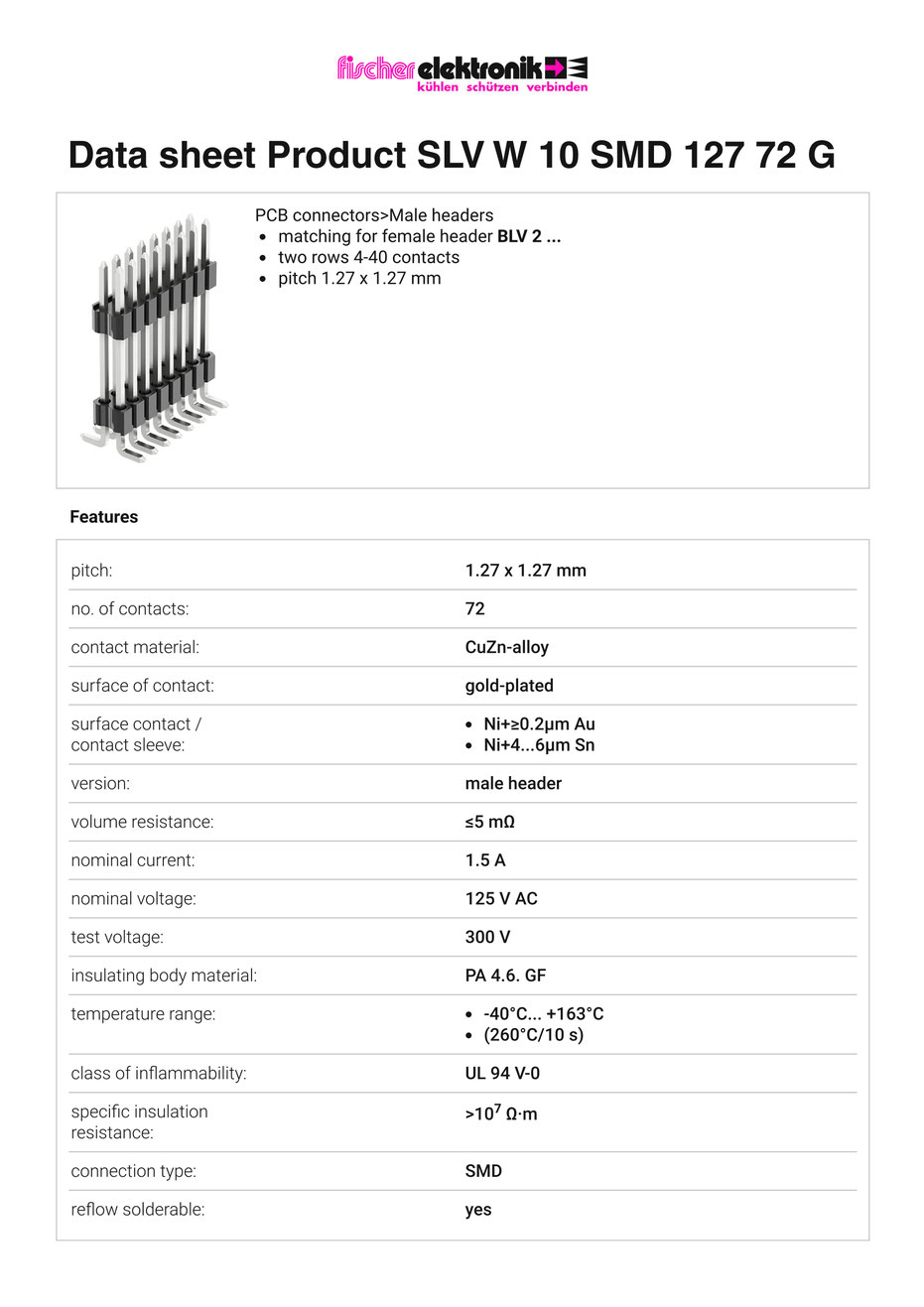 SLV-W-10-SMD-127-72-G | 1.27mm x 1.27ピッチ 段重ね用ピンヘッダー 2列 72ピン