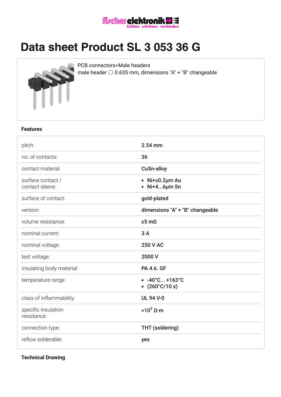 SL 3 053 36 G | 2.54mmピッチ ピンヘッダー 36ピン連結 ライトアングル