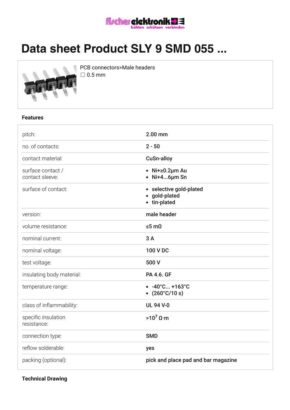SLY-9-SMD-055 | 2mmピッチ ピンヘッダー (0.5mm角ピン)