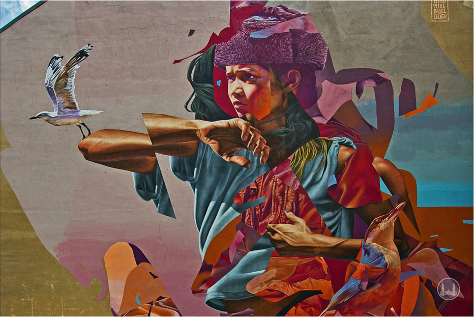 Street Art in Berlin. Zu schön, um wegzusehen. Wandgemälde in der Bernburger Straße.