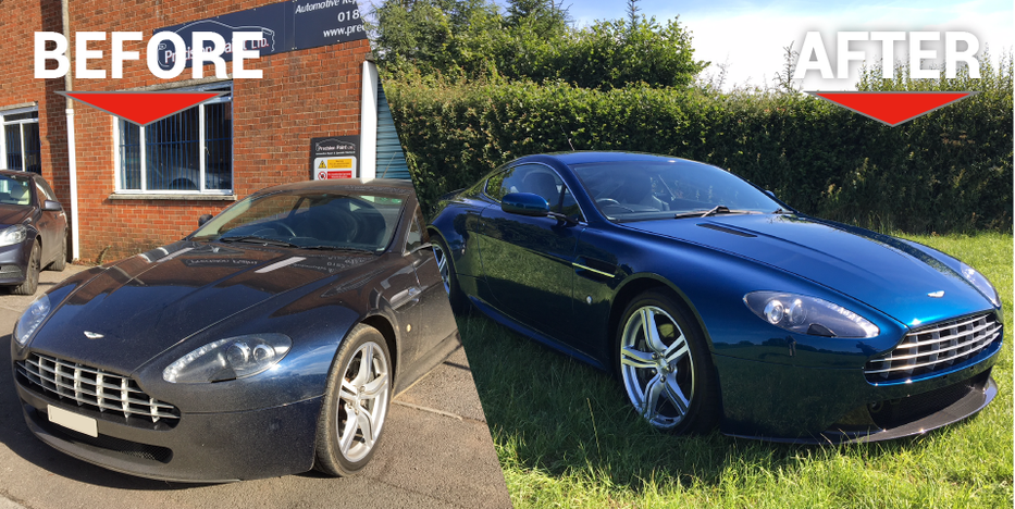 Aston Martin V8 Vantage Before and After Body Work Carried out by Precision Paint Wellington