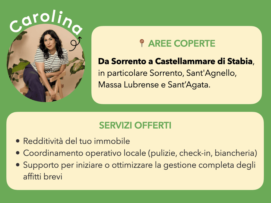 signora sorridente e località in cui offre servizi di property management