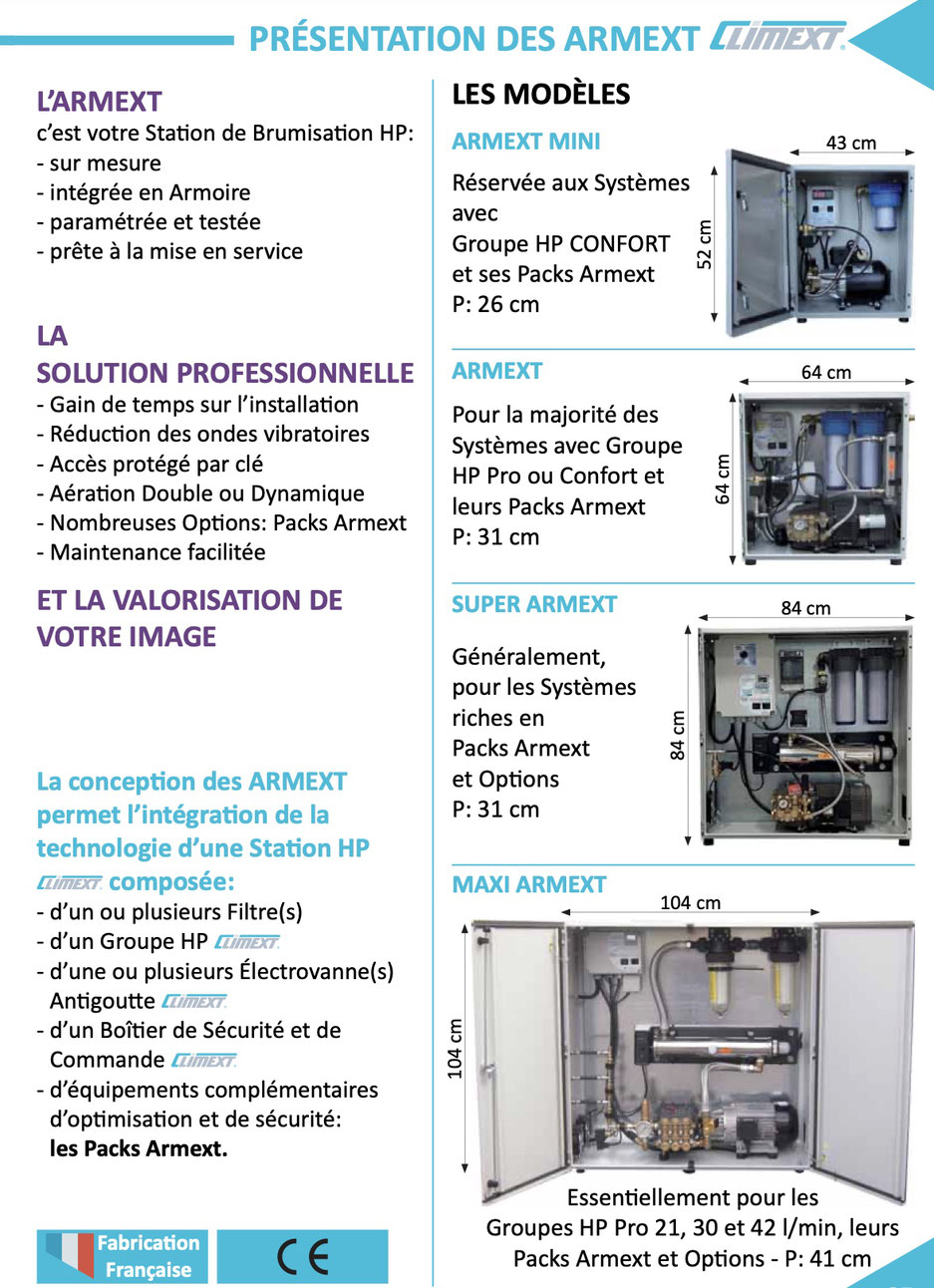 Coffre ARMEXT obligatoire pour les brumiventilateurs avec kit anti-pollution obligatoire pour le contact alimentaire