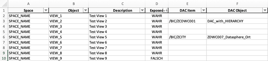 Output of all exposed views in Excel