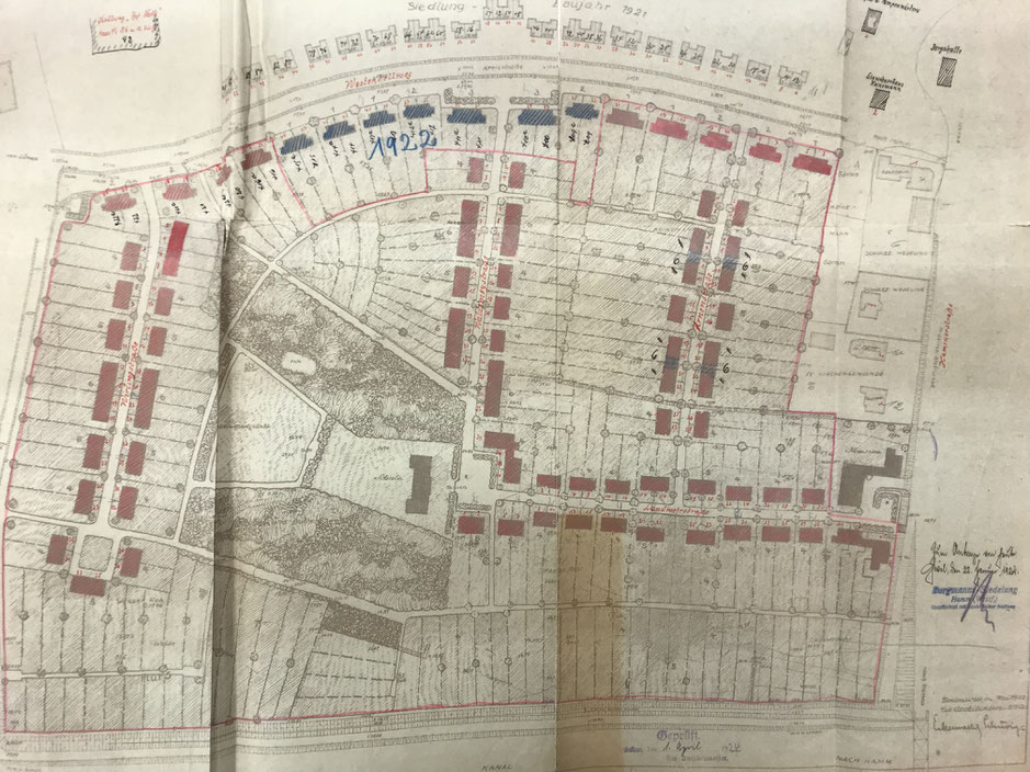 Bauplan für die Siedlung Rünthe-West aus dem Jahre 1922.