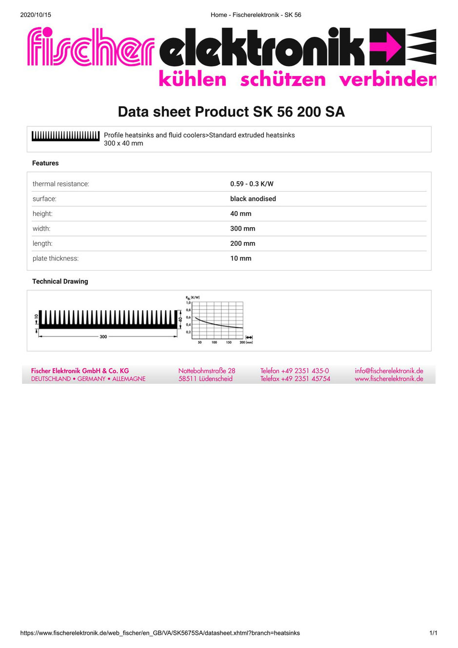 SK56-200-SA  200 x 300 x 40 mm  Fischer フィッシャー ヒートシンク 押出成形 角型 アルミ