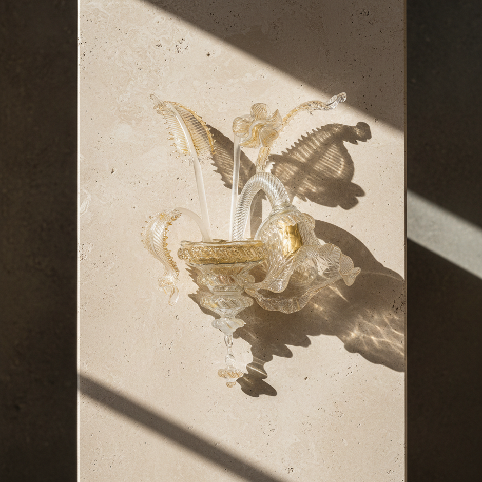 Veneziano Originale lampada da parete in vetro di Murano con oro