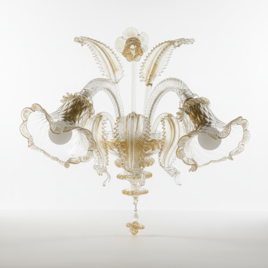 Lampada da parete modello Veneziano Originale in vetro di Murano con oro e due luci