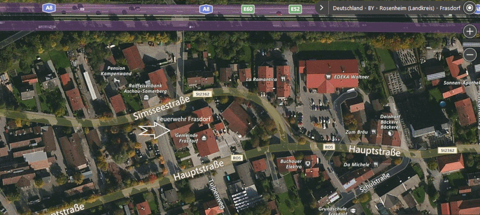 Luftbild unseres Gerätehauses Simsseestr. 9, 83112 Frasdorf (Bildquelle: bing.de)