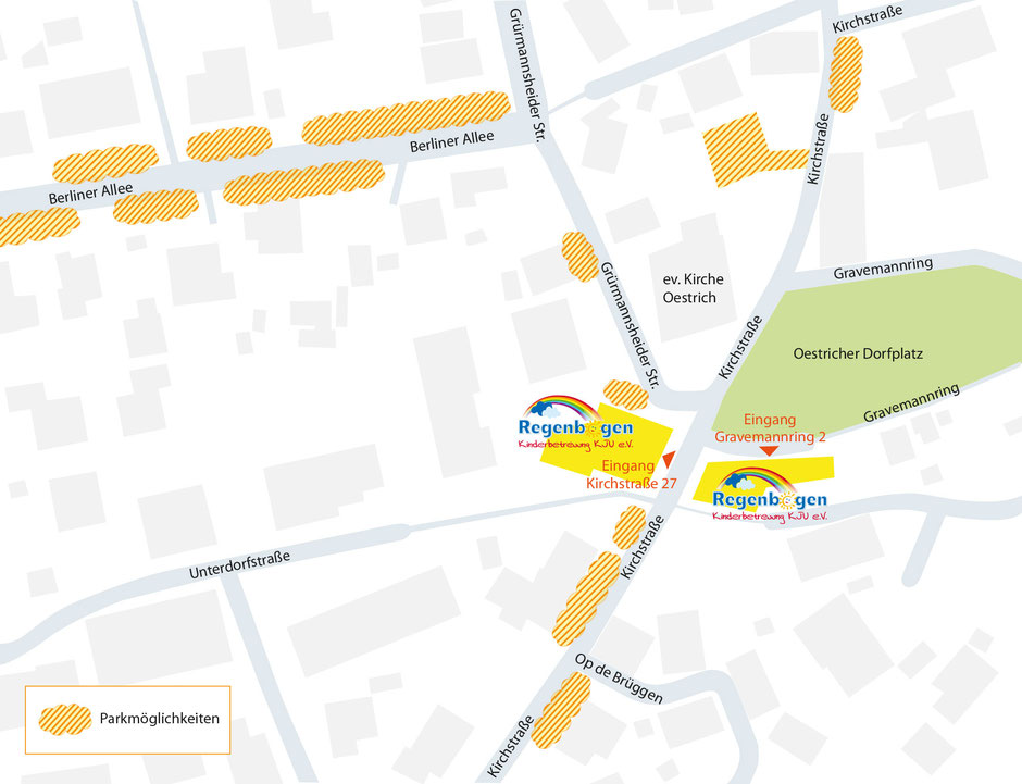 Anfahrtsbeschreibung mit gekennzeichneten Parkmöglichkeiten